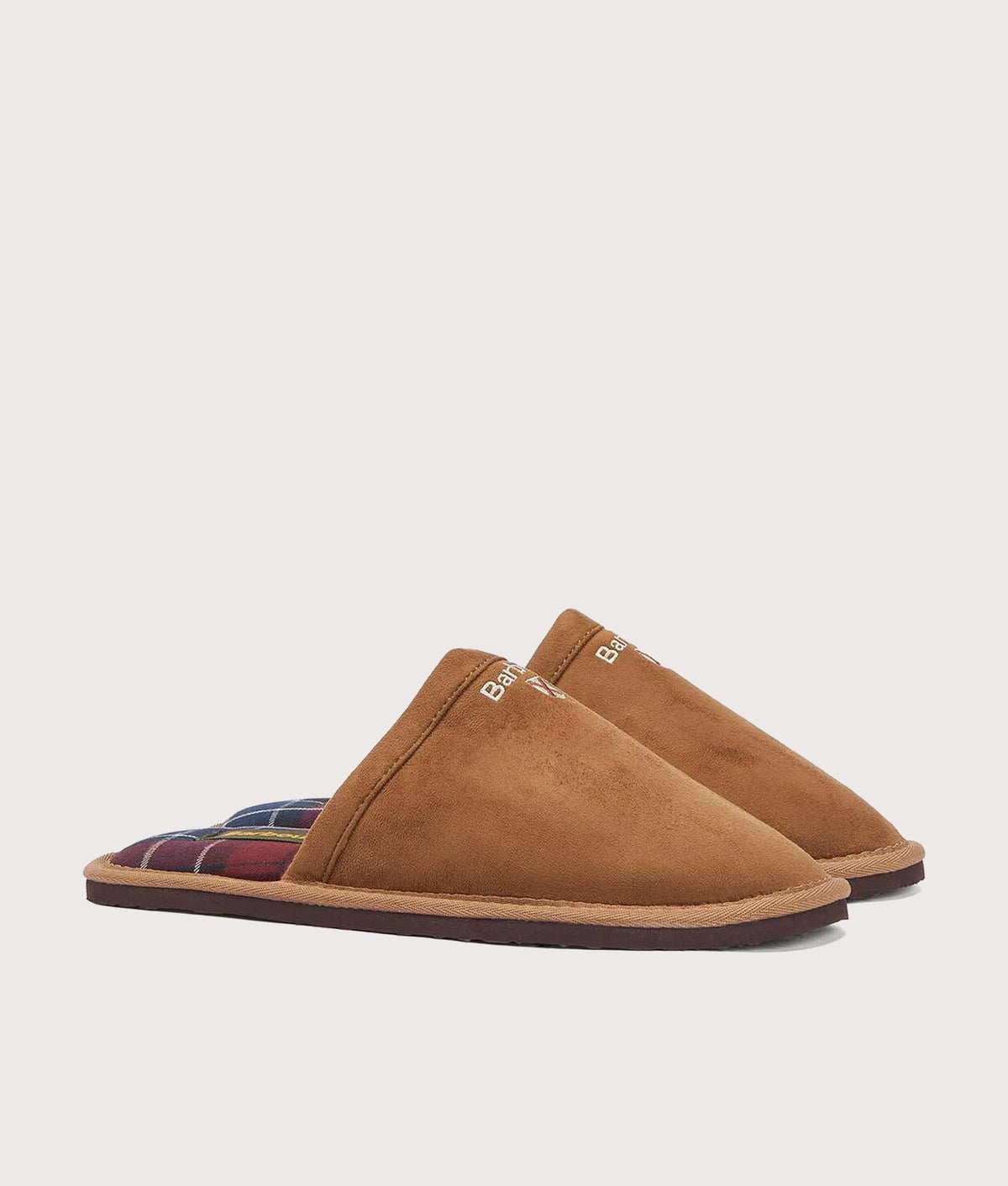 Barbour Lifestyle Everitt Mule Slippers in Camel at EQVVS Menswear. Side shot.