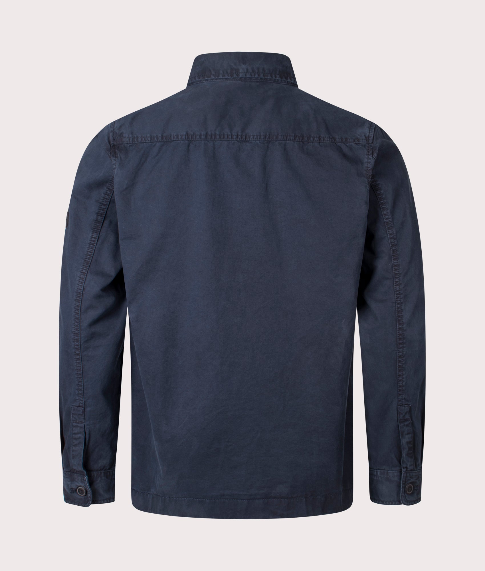 Barbour International Arlo Overshirt in Navy at EQVVS Menswear. Back shot.
