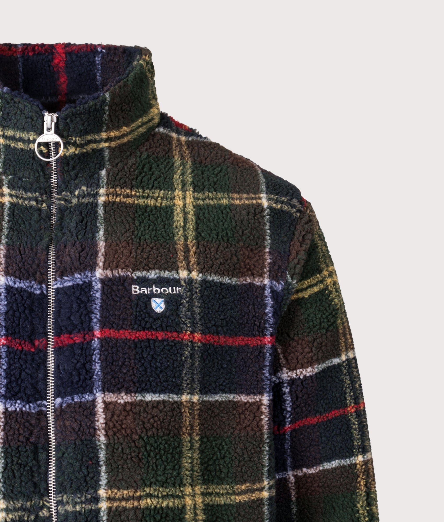 Tartan Fleece Zip Through Jacket in Classic Tartan | Barbour Lifestyle | Shot at EQVVS | Front detail shot 