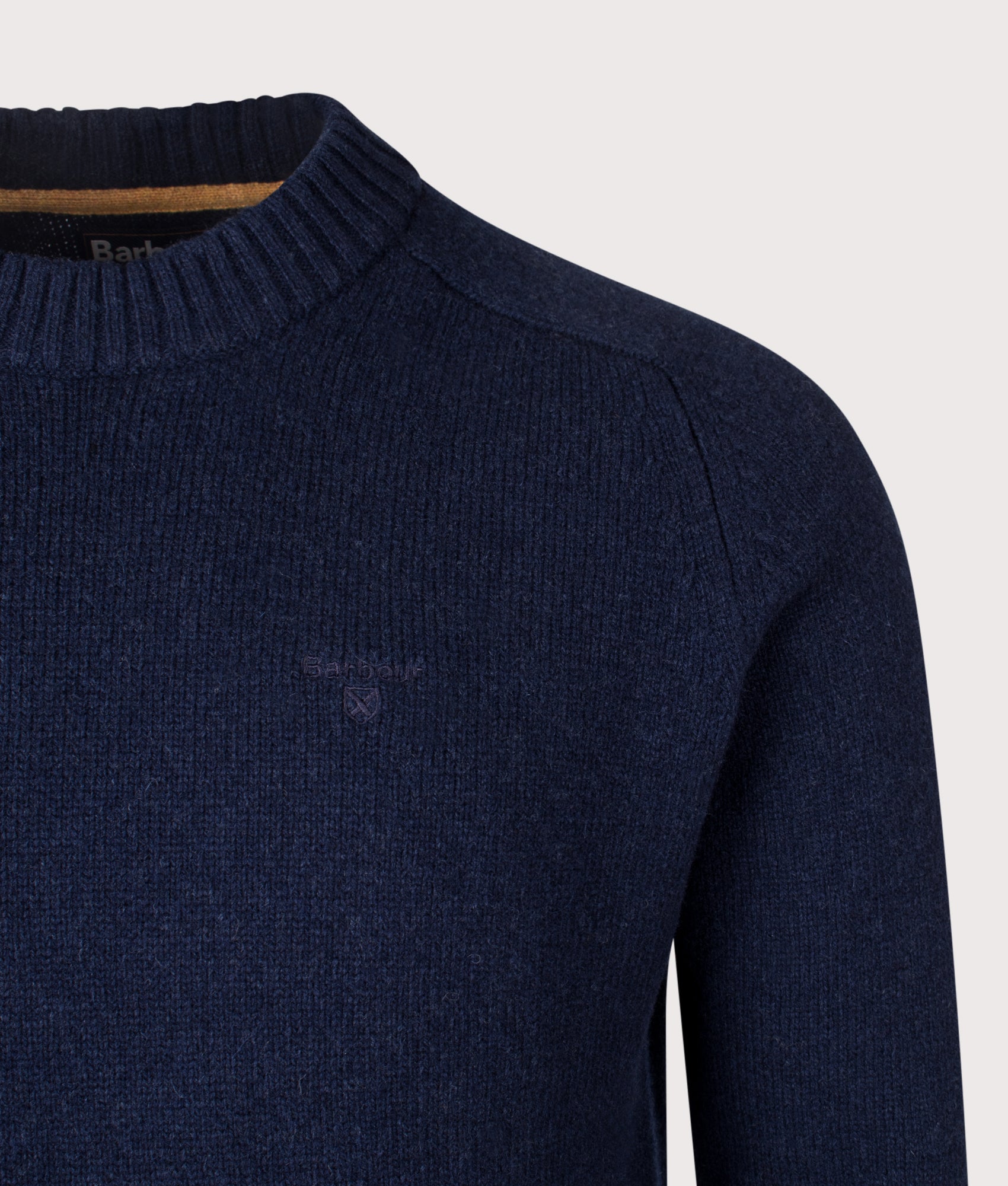 Grangetown Crew Neck Jumper in Navy | 100% Wool | Barbour Lifestyle | EQVVS | Front detail shot 