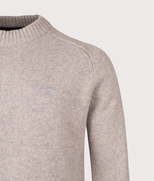Grangetown Crew Neck Jumper in Light Grey | Barbour Lifestyle | EQVVS | Front detail shot 