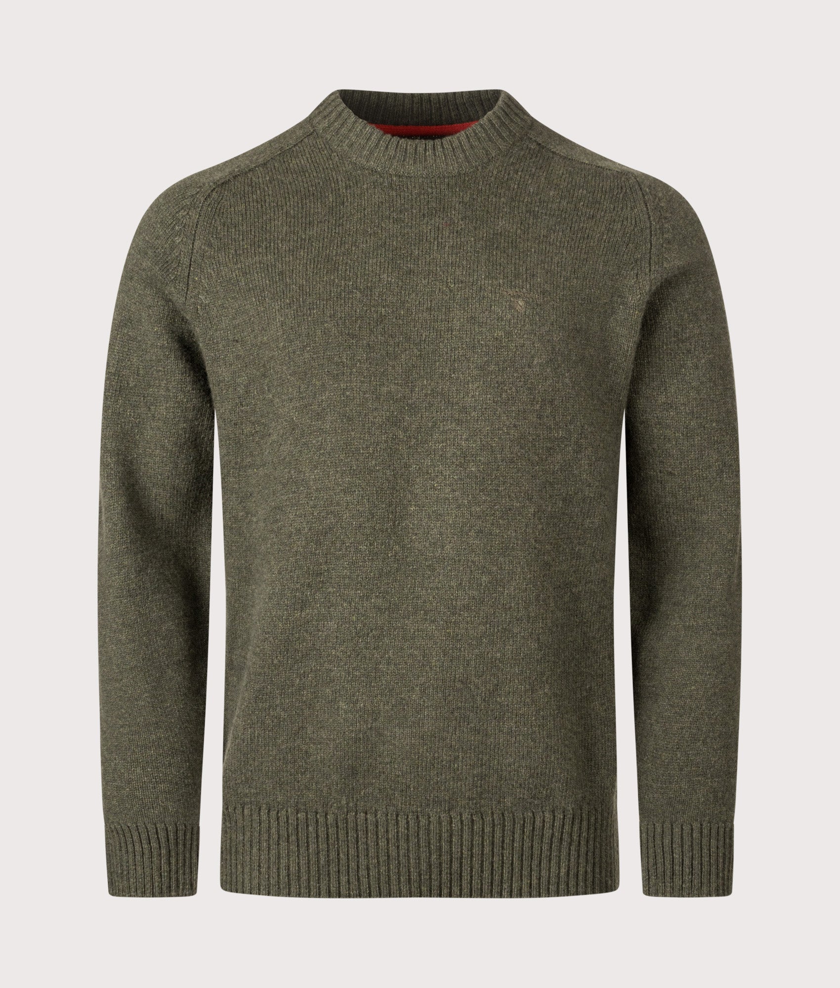 Grangetown Crew Neck Jumper in Mid Olive | Barbour Lifestyle | EQVVS | Front shot 