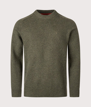 Grangetown Crew Neck Jumper in Mid Olive | Barbour Lifestyle | EQVVS | Front shot 