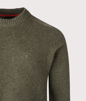 Grangetown Crew Neck Jumper in Mid Olive | Barbour Lifestyle | EQVVS | Front detail shot 