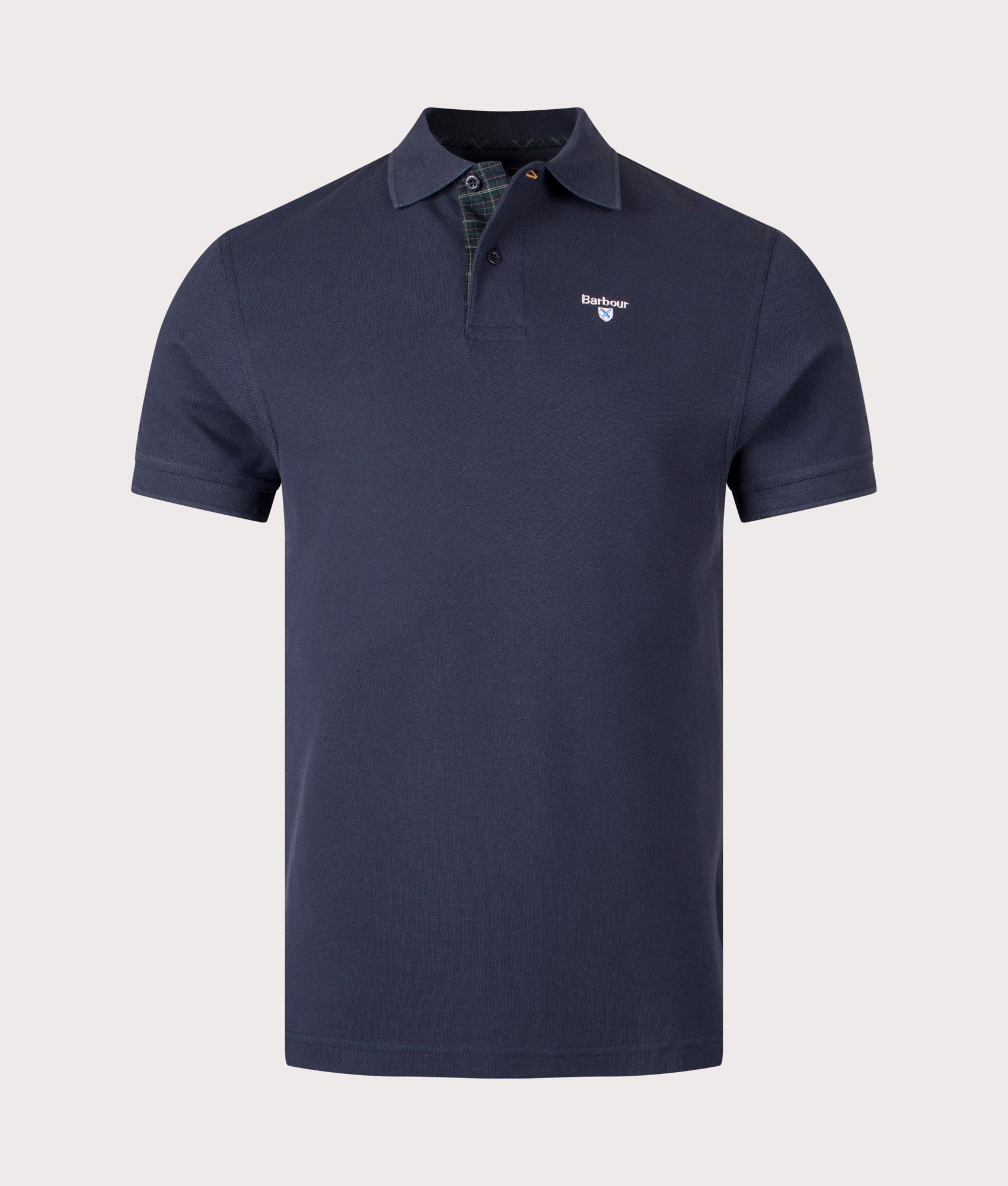 Tartan Pique Polo Shirt in Sapphire Navy by Barbour Lifestyle. EQVVS Shot. 