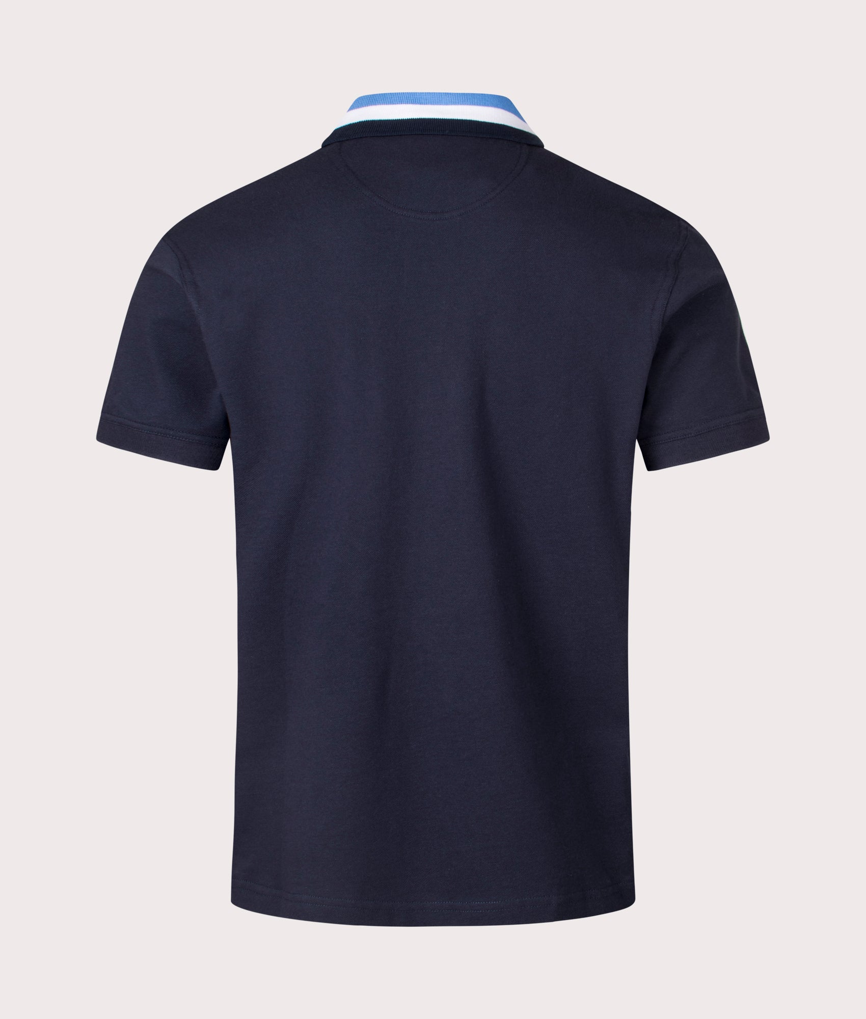 Barbour Hawkesmoor Tipped Polo Shirt in Navy at EQVVS. Back Shot.