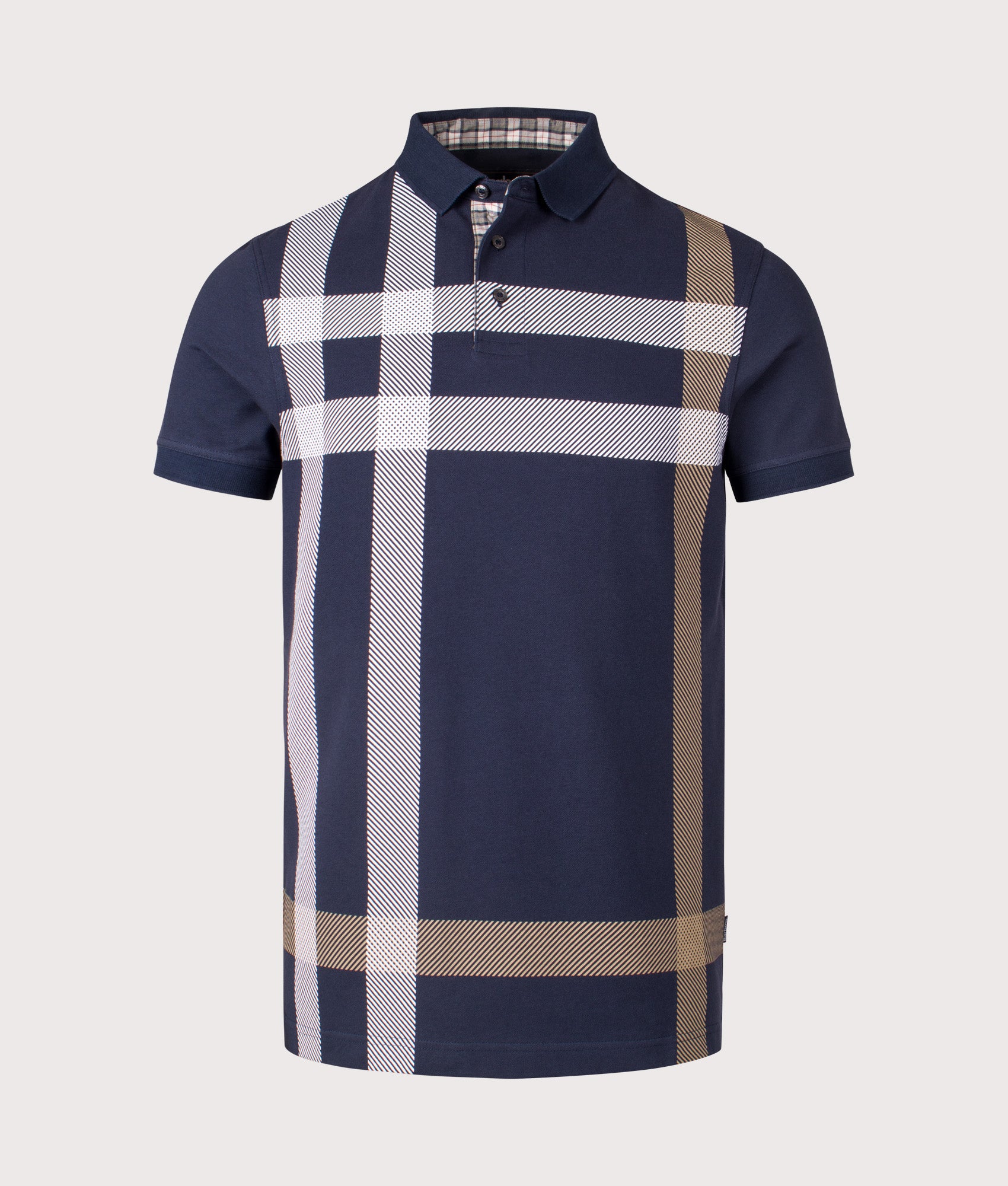 Barbour Blaine Polo Shirt in Navy at EQVVS Menswear. Front shot. 