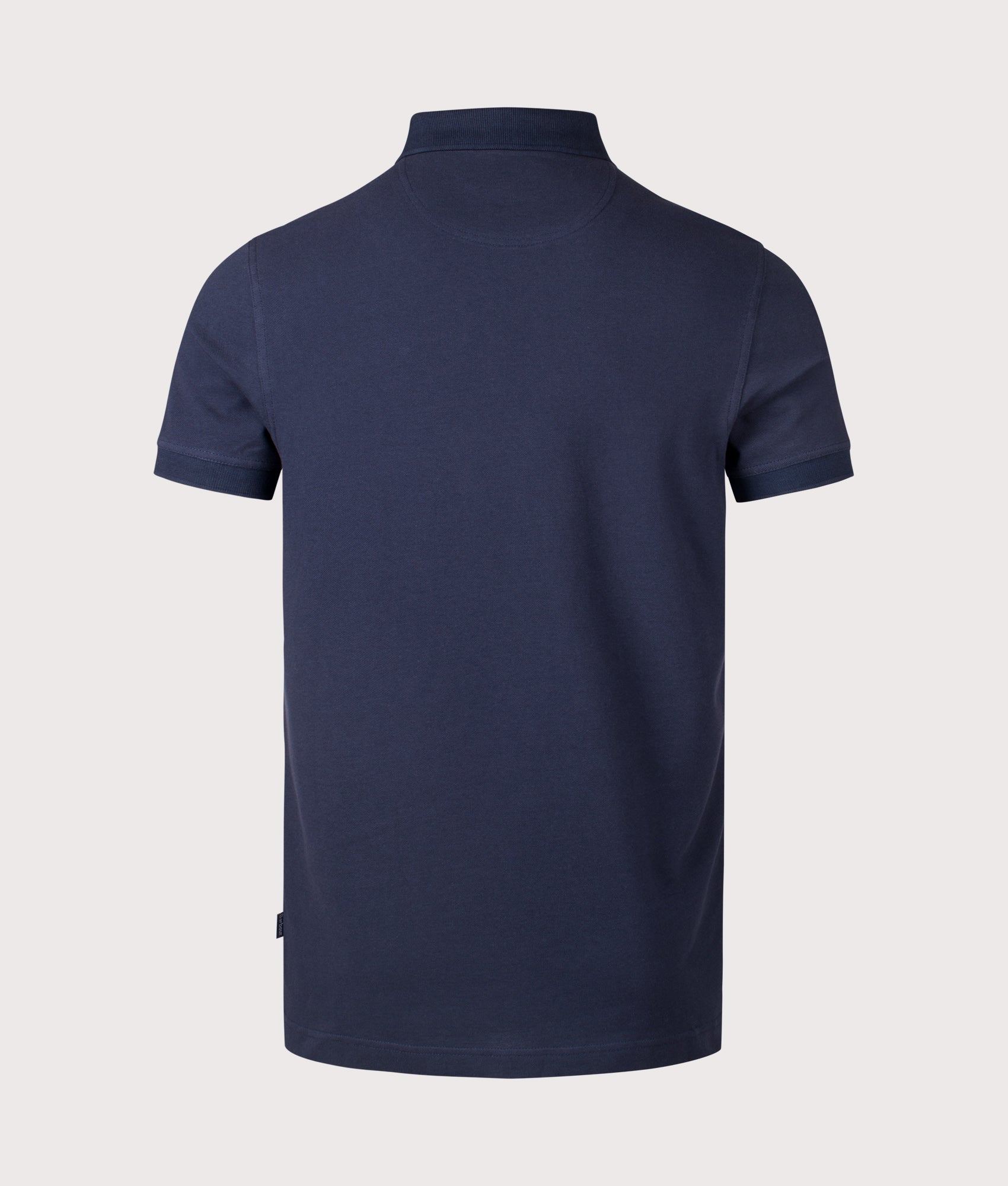 Barbour Blaine Polo Shirt in Navy at EQVVS Menswear. Back shot.