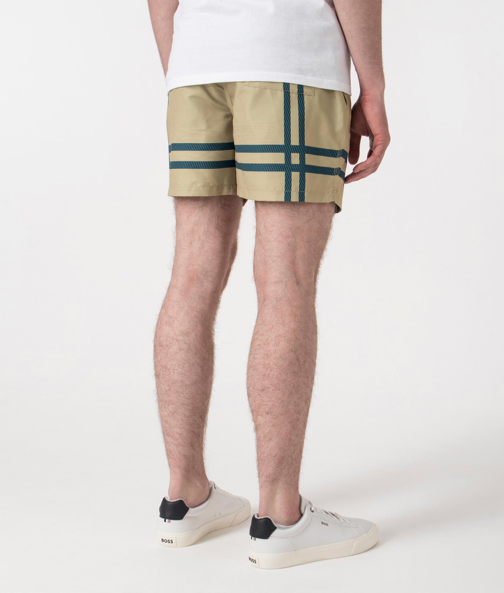 Barbour Twain Swim Shorts in Washed Stone at EQVVS. Back Shot.
