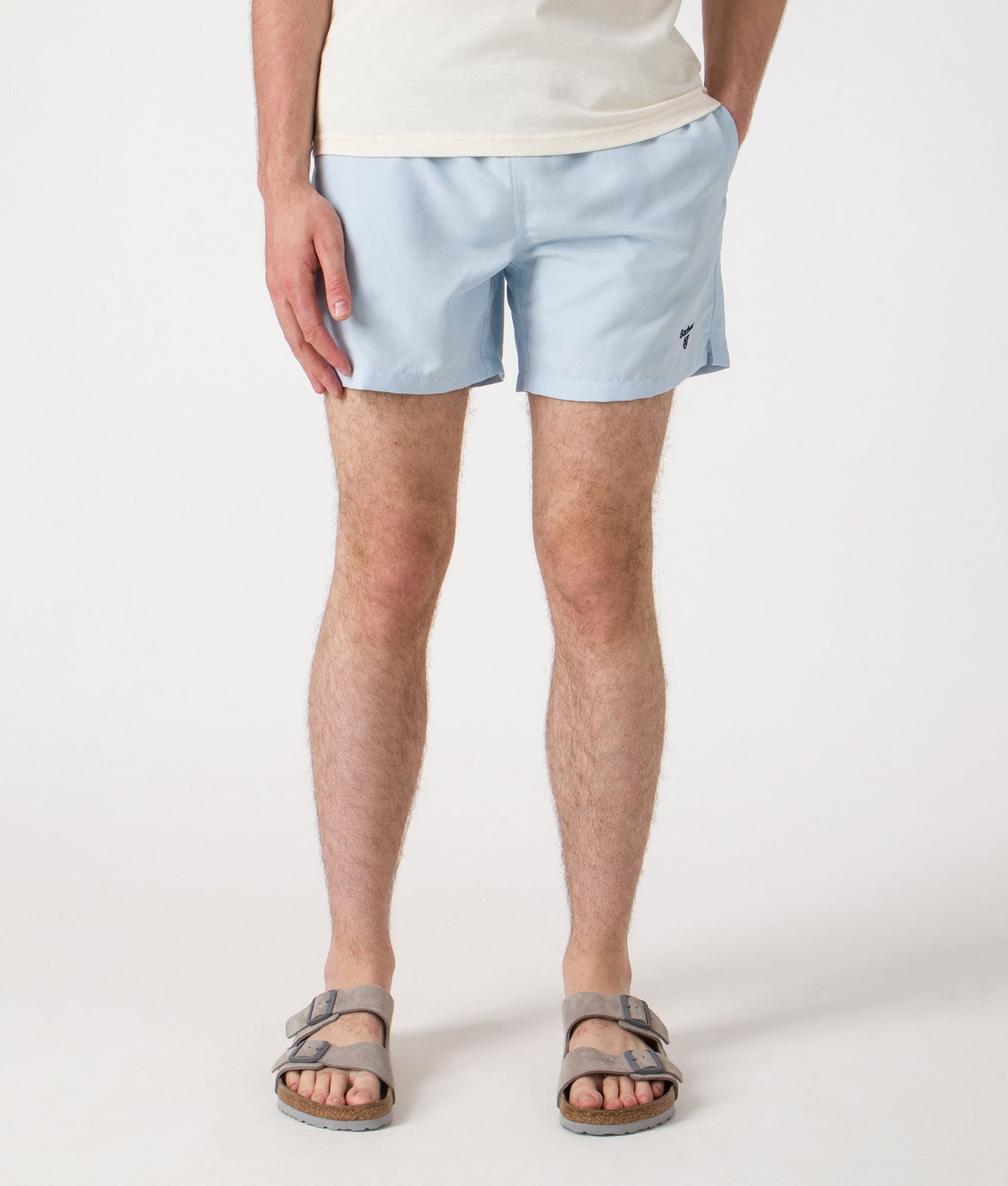 Staple Logo 5' Swim Shorts. Shot by EQVVS. Front shot.