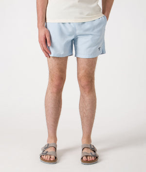 Staple Logo 5' Swim Shorts. Shot by EQVVS. Front shot.