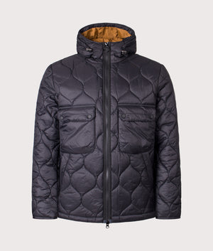 Re-Engineered Hooded Spey Quilted Jacket in Black | Barbour Lifestyle | Shot at EQVVS | Front shot 