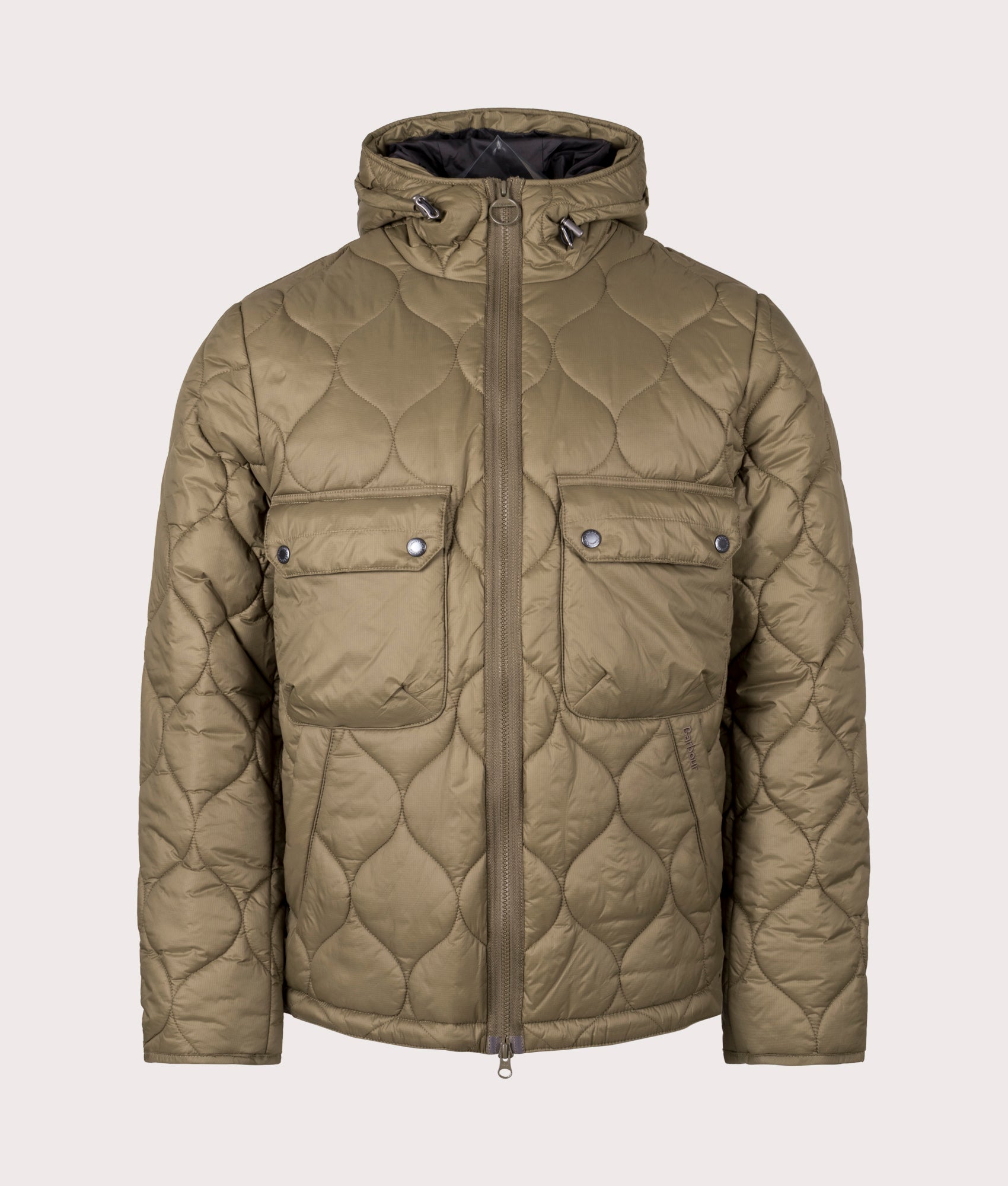 Re-Engineered Hooded Spey Quilted Jacket by Barbour in Beech. Shot by EQVVS. Front shot.