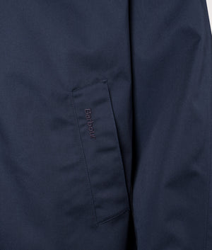 Lorden Waterproof Mac in Navy | Barbour Lifestyle | Shot at EQVVS | Front detail shot 