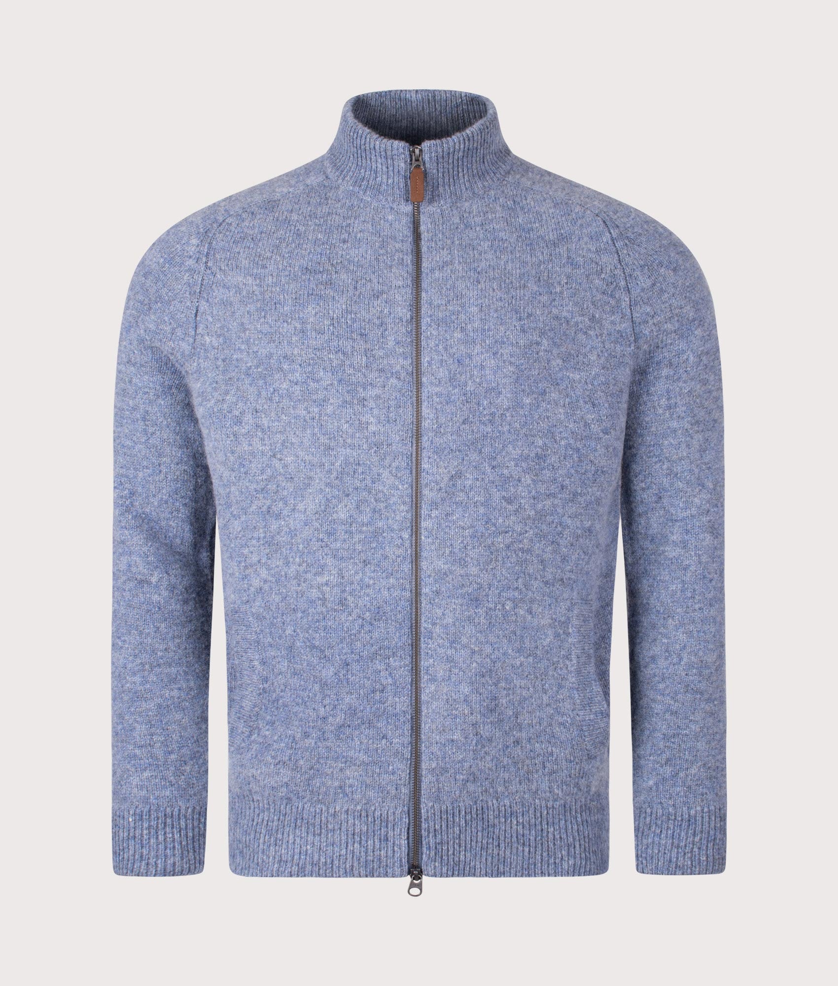 Talder Zip Through Jumper in Blue Stone | 100% Lambswool | Barbour Lifestyle | EQVVS | Front shot 