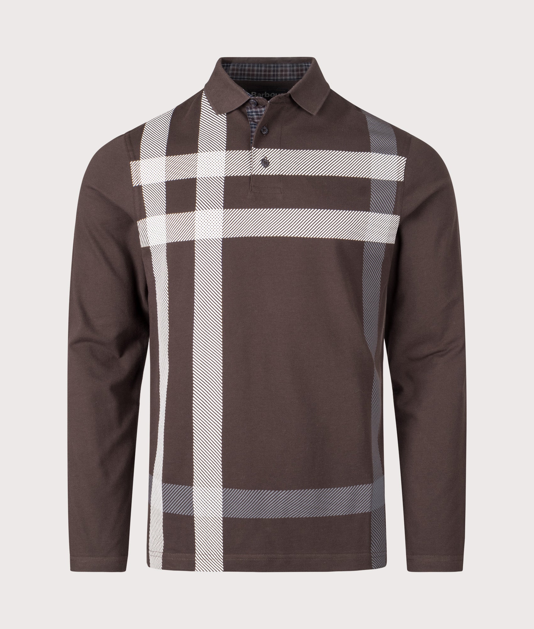 Blaine Tailored Long Sleeve Polo Shirt in Dark Oakway | 100% Cotton| Barbour Lifestyle | EQVVS | Front shot 