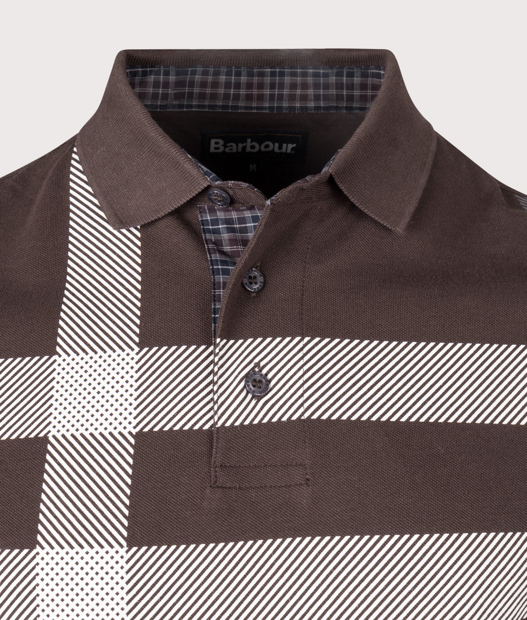 Blaine Tailored Long Sleeve Polo Shirt in Dark Oakway | 100% Cotton| Barbour Lifestyle | EQVVS | Front detail shot 