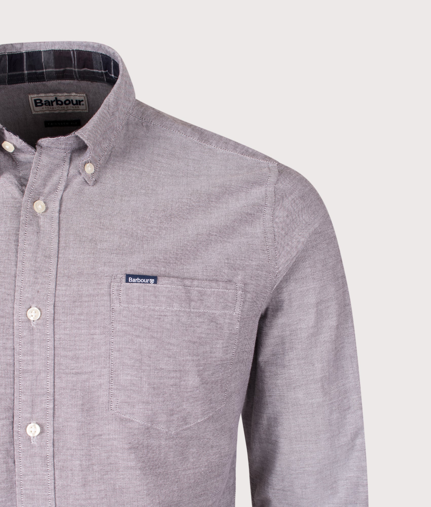 Marsden Tailored Oxford Shirt in Dark Oak | Barbour Lifestyle | EQVVS | Front detail shot 