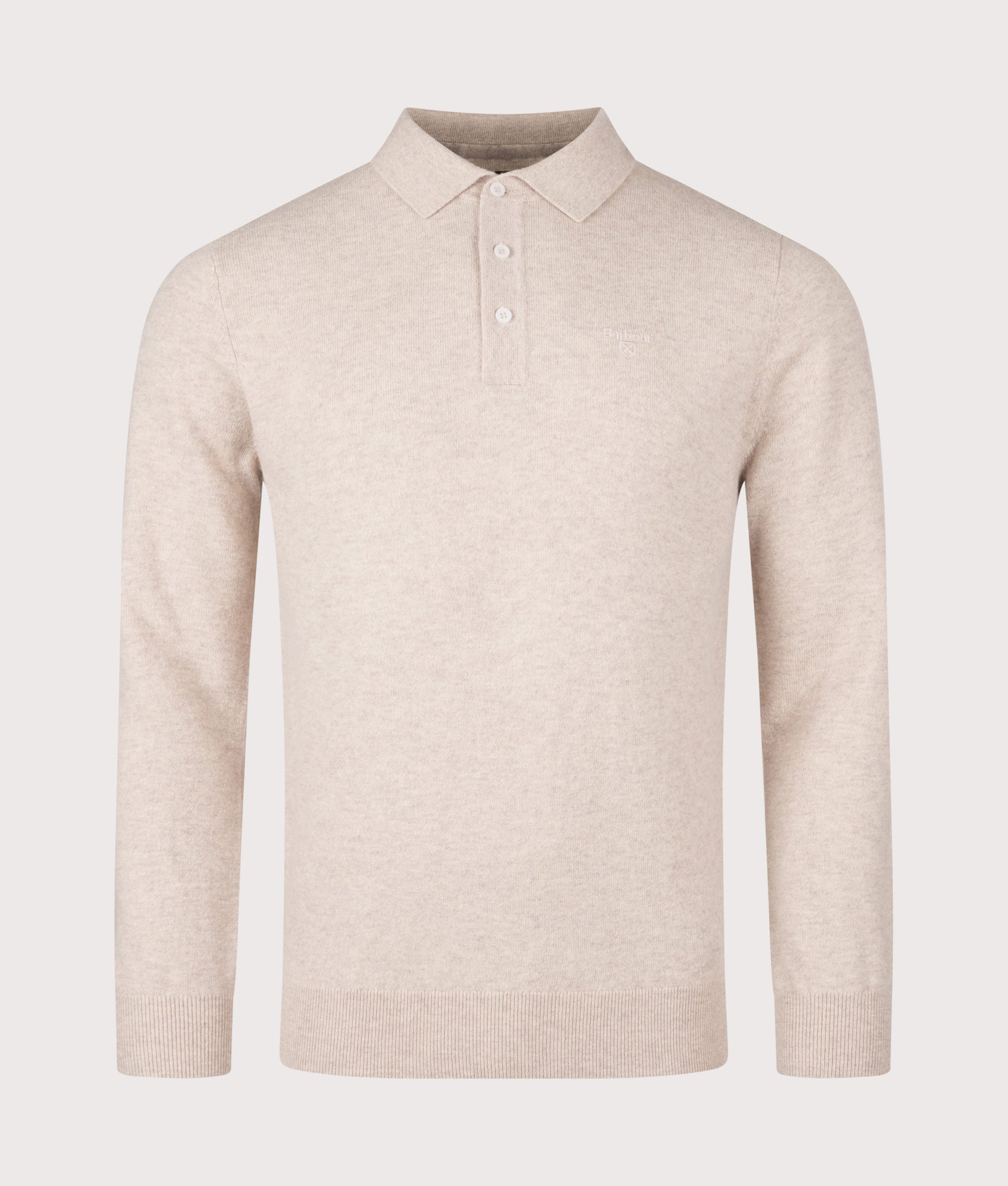 Hutherston Knitted Long Sleeve Polo Shirt in Mist Marl | 100% Wool | Barbour Lifestyle | EQVVS | Front shot 