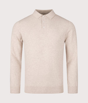 Hutherston Knitted Long Sleeve Polo Shirt in Mist Marl | 100% Wool | Barbour Lifestyle | EQVVS | Front shot 