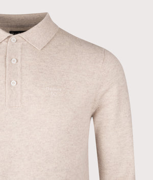 Hutherston Knitted Long Sleeve Polo Shirt in Mist Marl | 100% Wool | Barbour Lifestyle | EQVVS | Front detail shot 