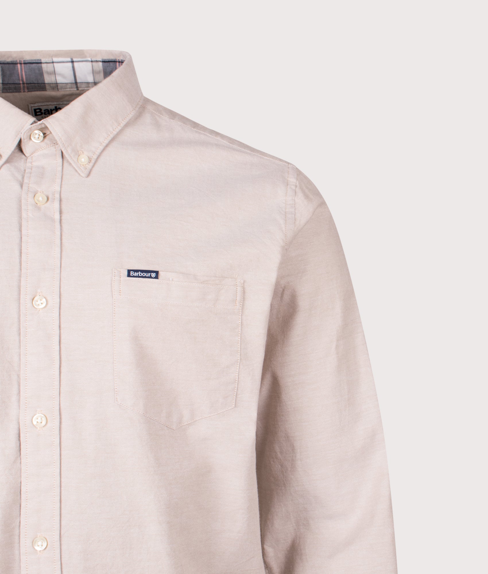 Marsden Tailored Oxford Shirt in Washed Stone | Barbour Lifestyle | EQVVS | Front detail shot 