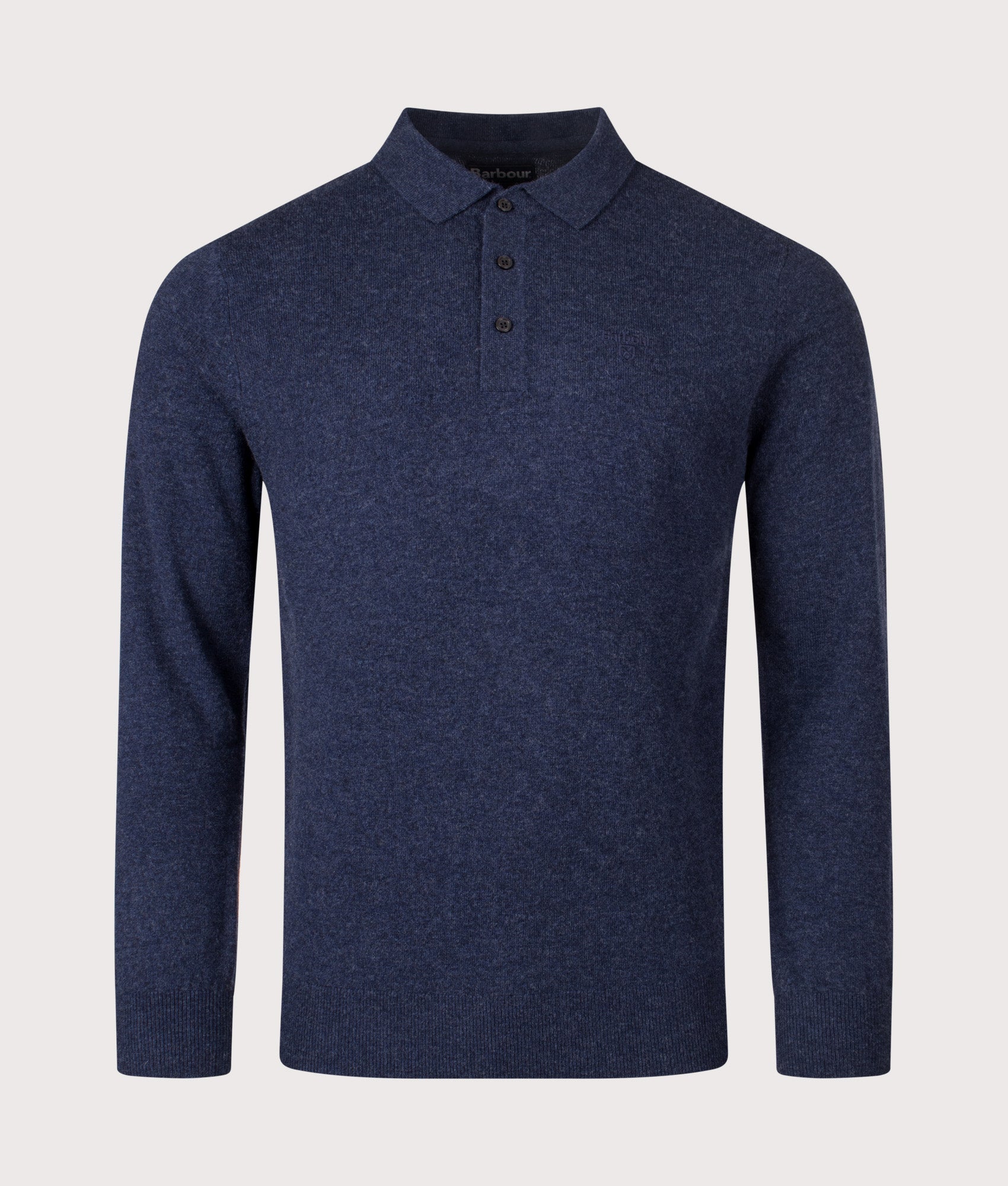 Hutherston Knitted Long Sleeve Polo Shirt in Navy Marl | 100% Wool| Barbour Lifestyle | EQVVS | Front shot 
