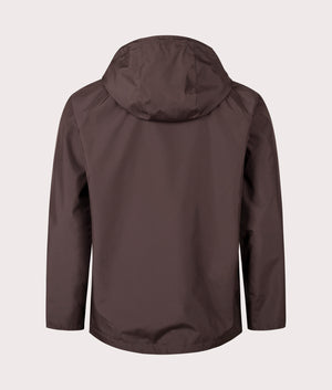 Hooded Domus Waterproof Jacket by Barbour in Dark Oak. Shot by EQVVS. Back shot.
