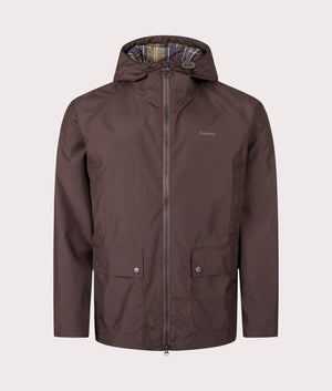 Hooded Domus Waterproof Jacket by Barbour in Dark Oak. Shot by EQVVS. Front shot.