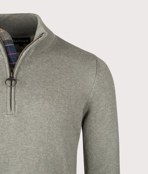 Quarter Zip Cotton Knit in Thyme | Barbour Lifestyle | EQVVS | Front detail shot 