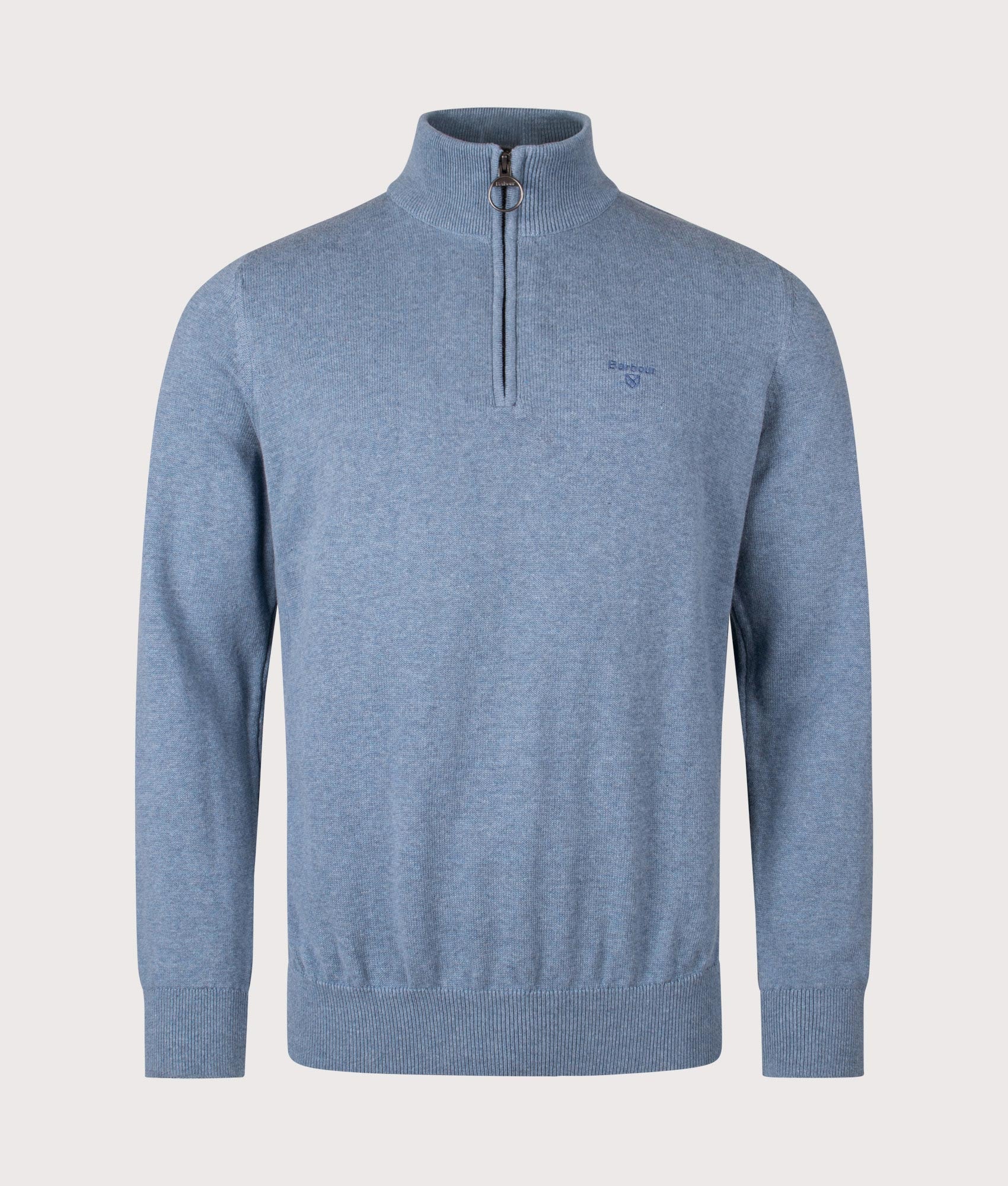 Quarter Zip Cotton Knit in Stone Blue | Barbour Lifestyle | EQVVS | Front shot 