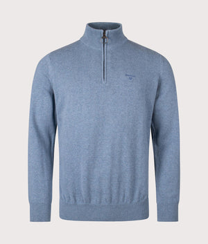 Quarter Zip Cotton Knit in Stone Blue | Barbour Lifestyle | EQVVS | Front shot 