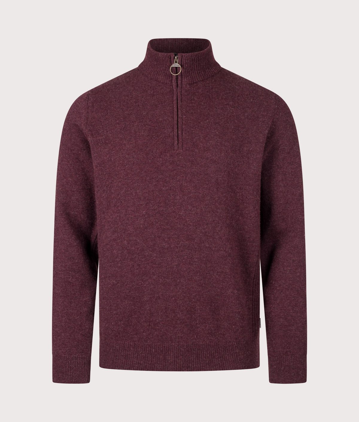 Barbour Lifestyle Regular Fit Holden Quarter Zip Jumper in Ruby Marl at EQVVS Menswear. Front shot.