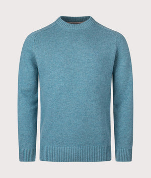 Grangetown Crew Neck Jumper in Stone Blue | 100% Wool | Barbour Lifestyle | EQVVS | Front shot 