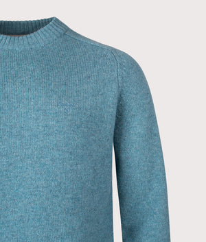 Grangetown Crew Neck Jumper in Stone Blue | 100% Wool | Barbour Lifestyle | EQVVS | Front detail shot 