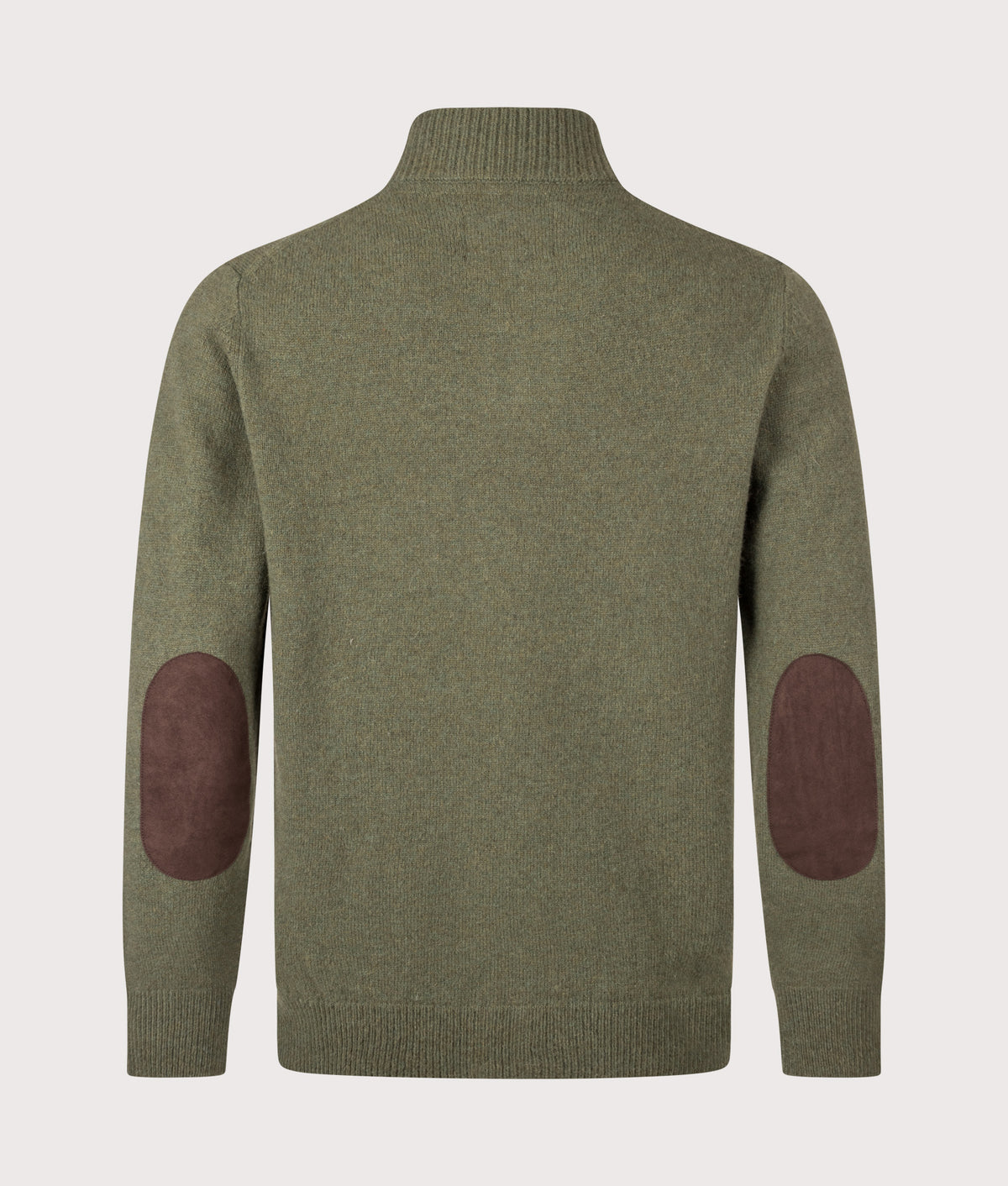 Barbour Lifestyle Essential Patch Zip Through Knitted Jumper in Olive at EQVVS Menswear. Back shot.
