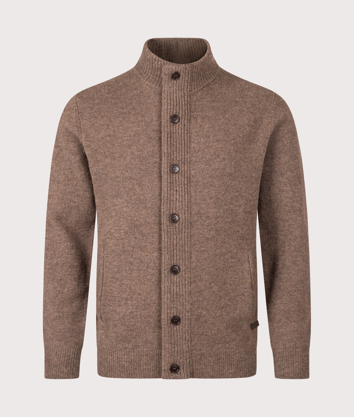 Barbour Lifestyle Essential Patch Zip Through Knitted Jumper in Dark Stone at EQVVS Menswear. Front shot.