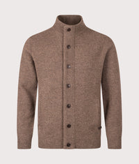 Essential Patch Zip Through Knitted Jumper: ST52 Dark Stone 