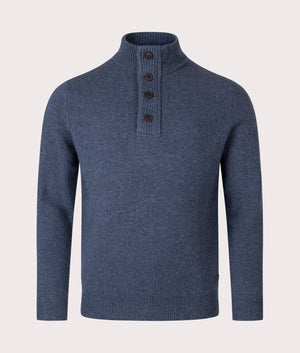 Barbour Lifestyle Essential Patch Half Zip Knitted Jumper in Dark Indigo at EQVVS Menswear. Front shot.