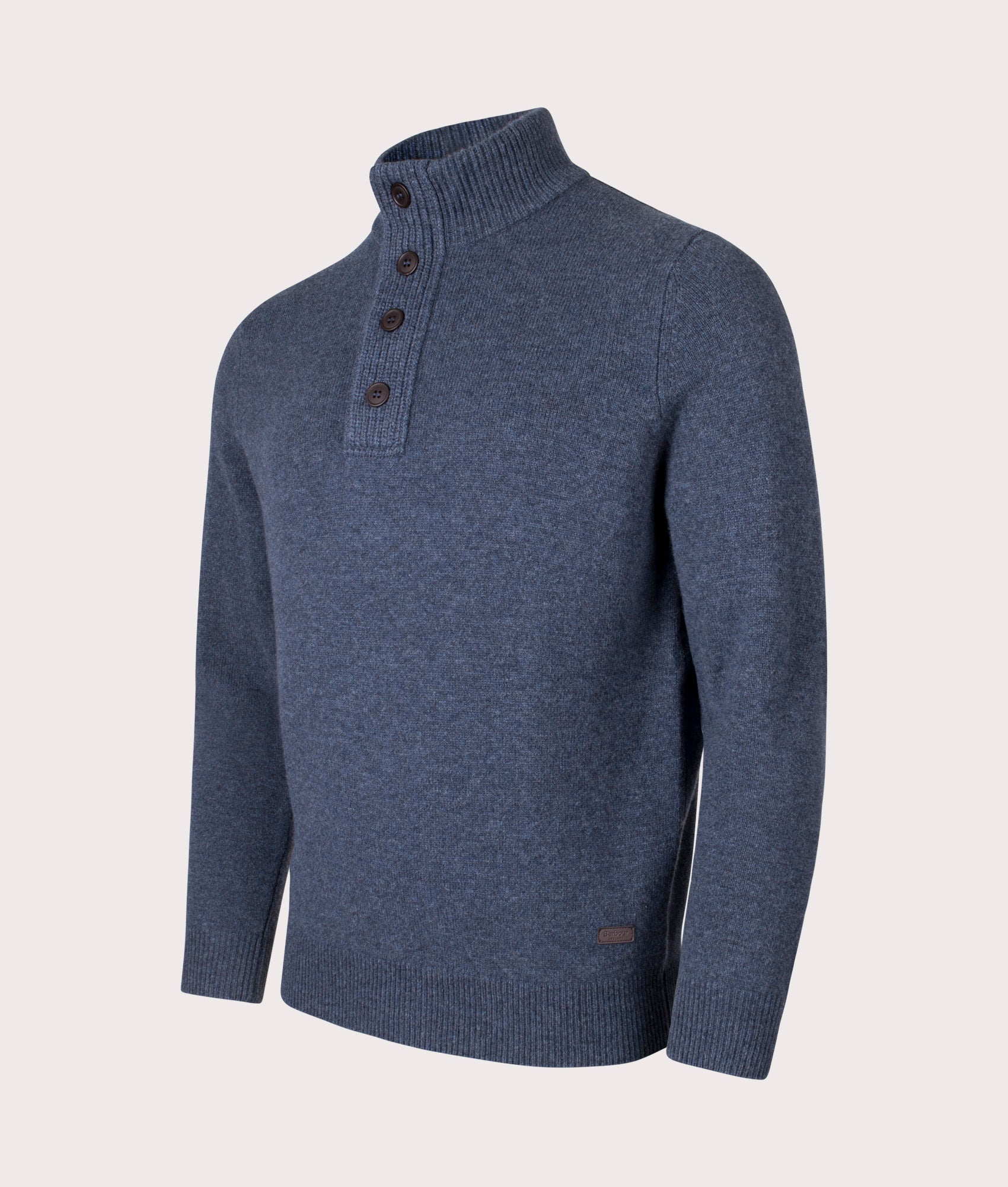 Barbour Lifestyle Essential Patch Half Zip Knitted Jumper in Dark Indigo at EQVVS Menswear. Angled front shot. 
