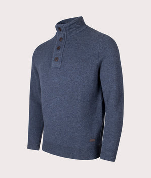 Barbour Lifestyle Essential Patch Half Zip Knitted Jumper in Dark Indigo at EQVVS Menswear. Angled front shot. 