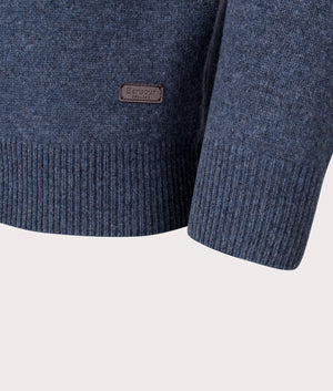 Barbour Lifestyle Essential Patch Half Zip Knitted Jumper in Dark Indigo at EQVVS Menswear. Detail shot.