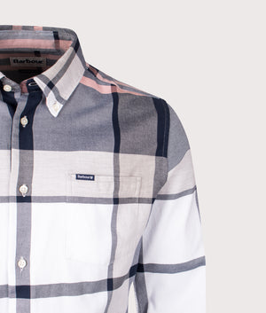 Dunoon Tailored Tartan Shirt in River Stone Tartan | Barbour Lifestyle | Shot at EQVVS | Front detail shot 