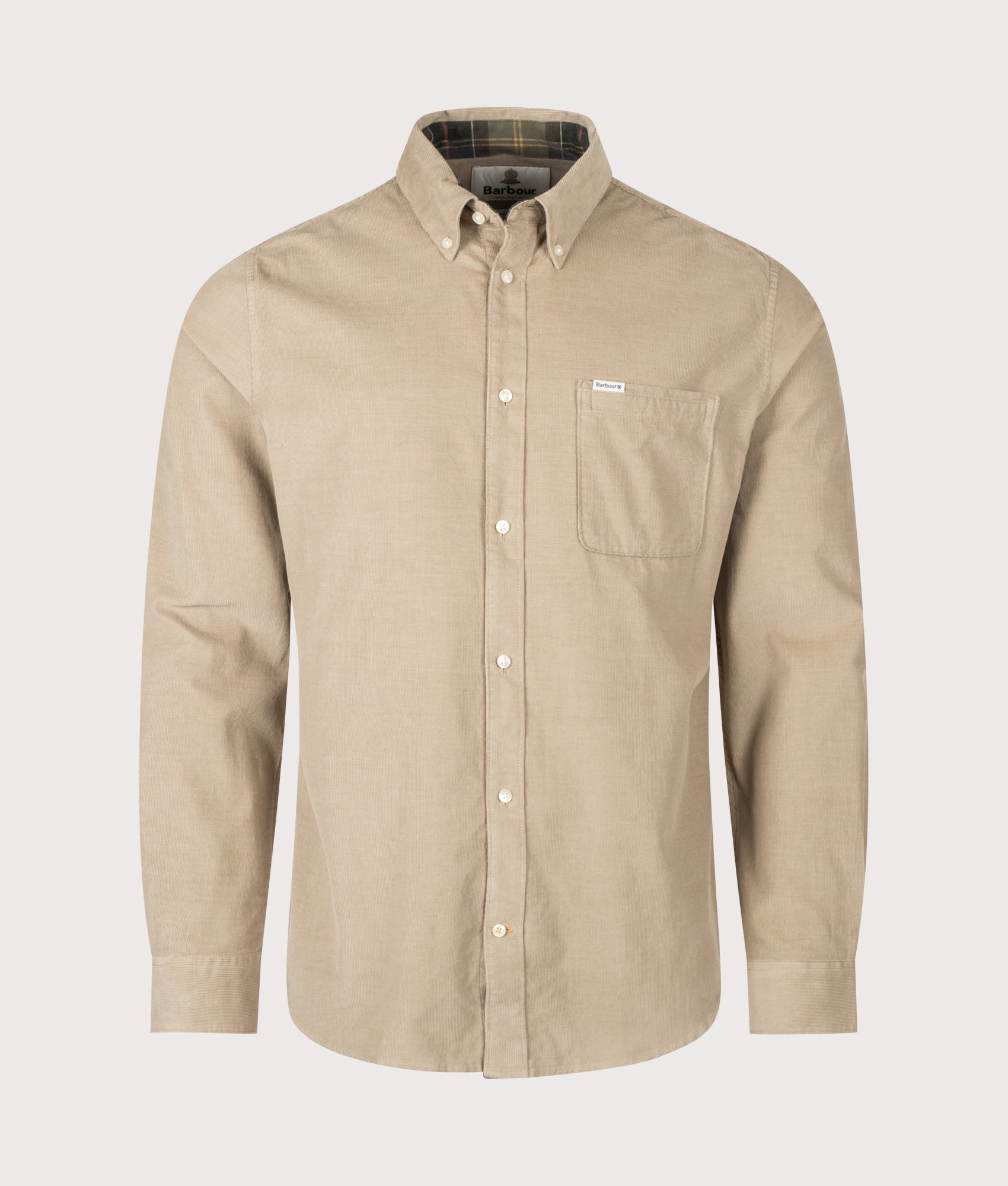 Barbour Lifestyle Ramsey Tailored Shirt in Washed Stone at EQVVS Menswear. Front shot.