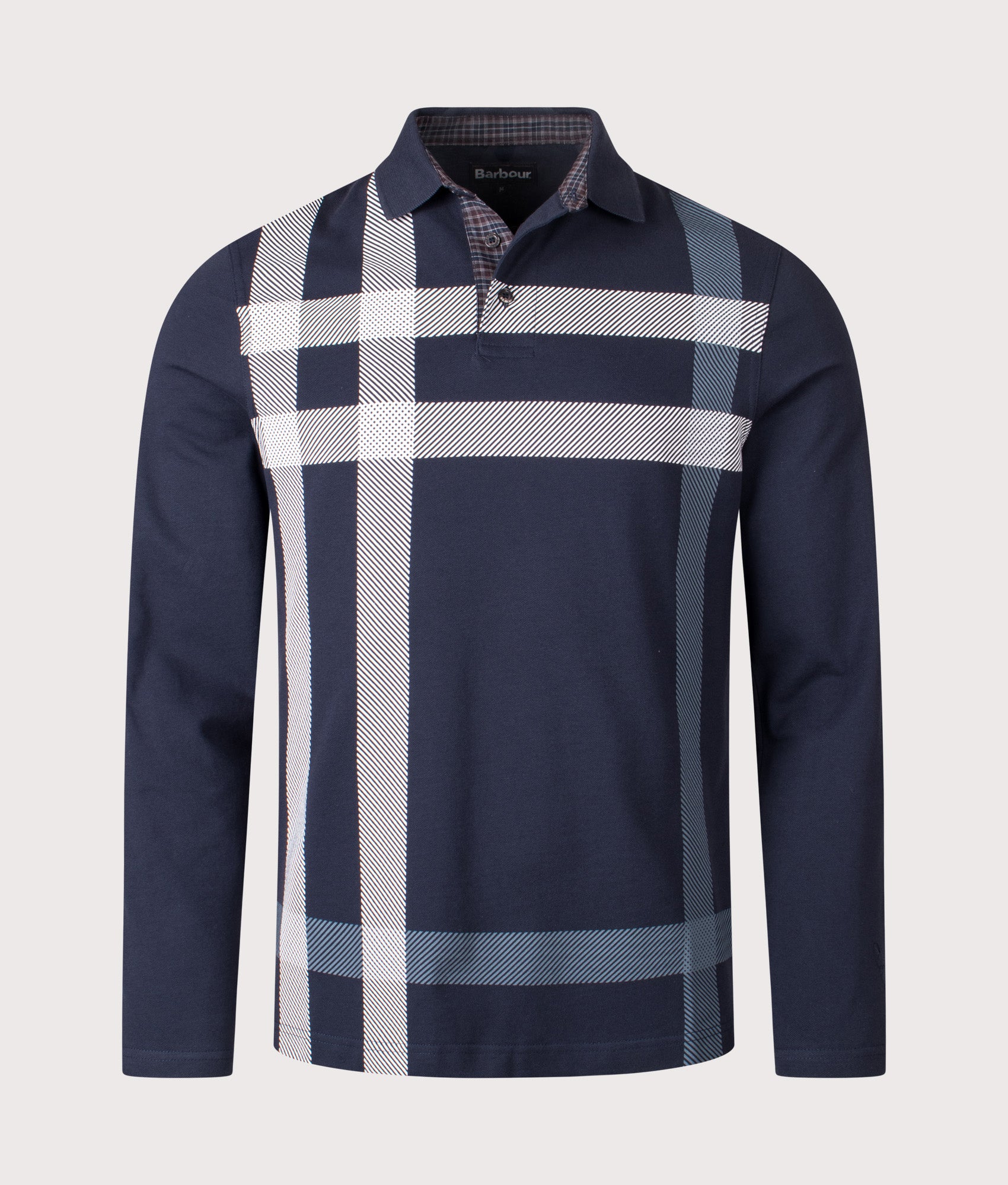 Blaine Tailored Long Sleeve Polo Shirt in Navy | Barbour Lifestyle | Shot at EQVVS | Front shot