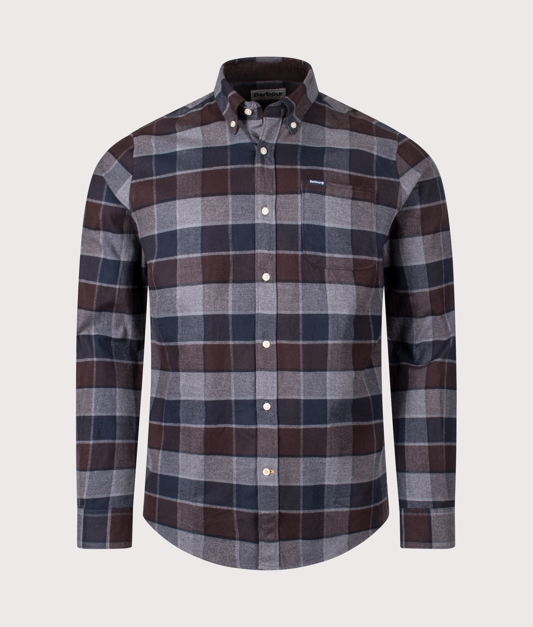 Valley Tailored Checked Shirt in Dark Oak | 100% Cotton | Barbour Lifestyle | EQVVS | Front shot 