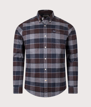 Valley Tailored Checked Shirt in Dark Oak | 100% Cotton | Barbour Lifestyle | EQVVS | Front shot 