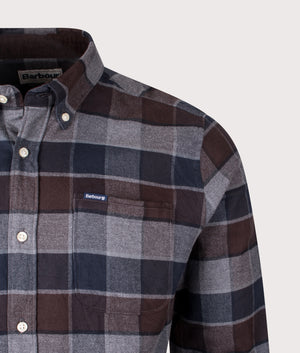 Valley Tailored Checked Shirt in Dark Oak | 100% Cotton | Barbour Lifestyle | EQVVS | Front detail shot 