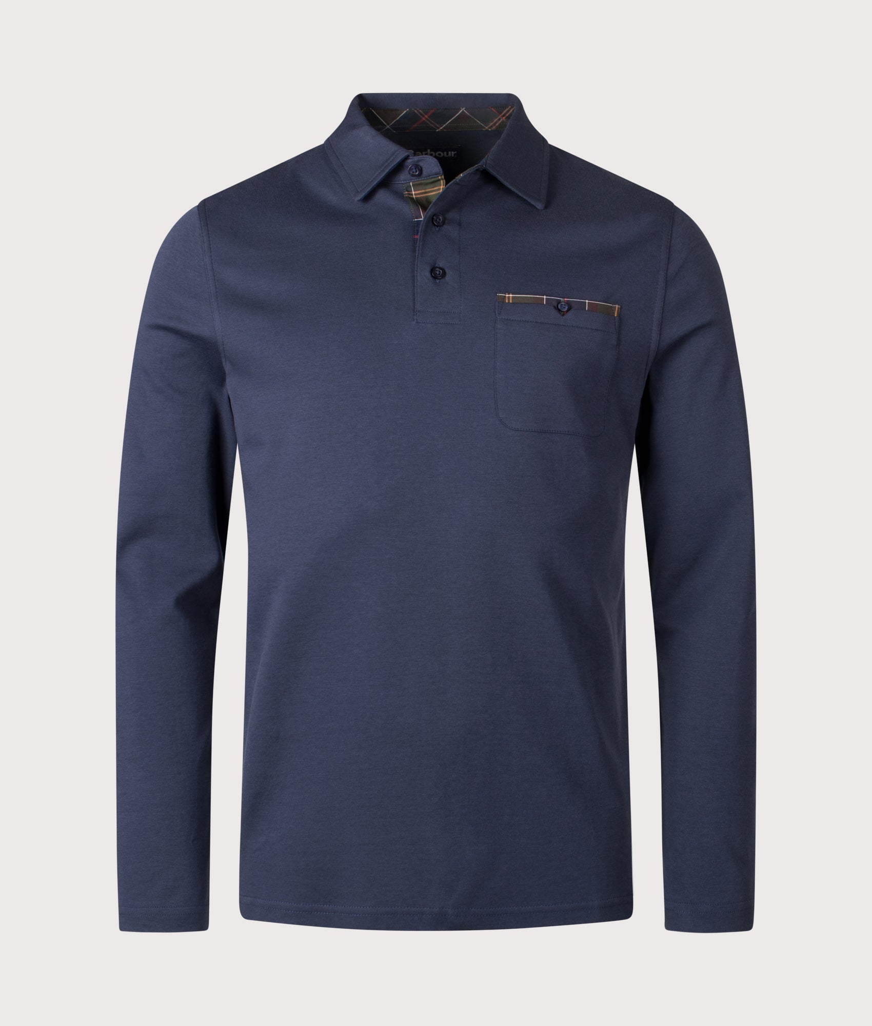 Corpatch Tailored Long Sleeve Polo Shirt in Navy | Barbour Lifestyle | Shot at EQVVS | Front shot
