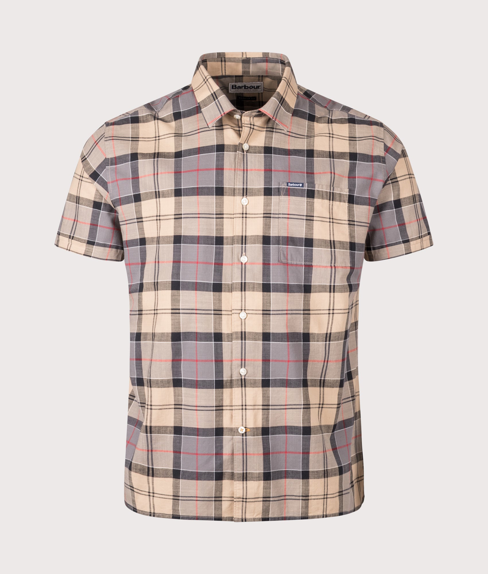 Barbour Gordon Short Sleeve Shirt in Dress Tartan at EQVVS Menswear. Front shot.